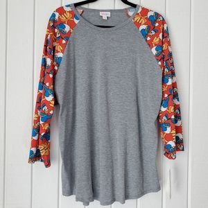 Disney x LuLaRoe Randy Baseball Raglan Tee T-shirt Donald Duck Grey Red NEW